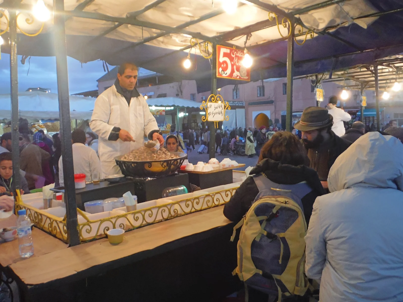 Food stalls at night on Jemaa el-Fnaa, Marrakech