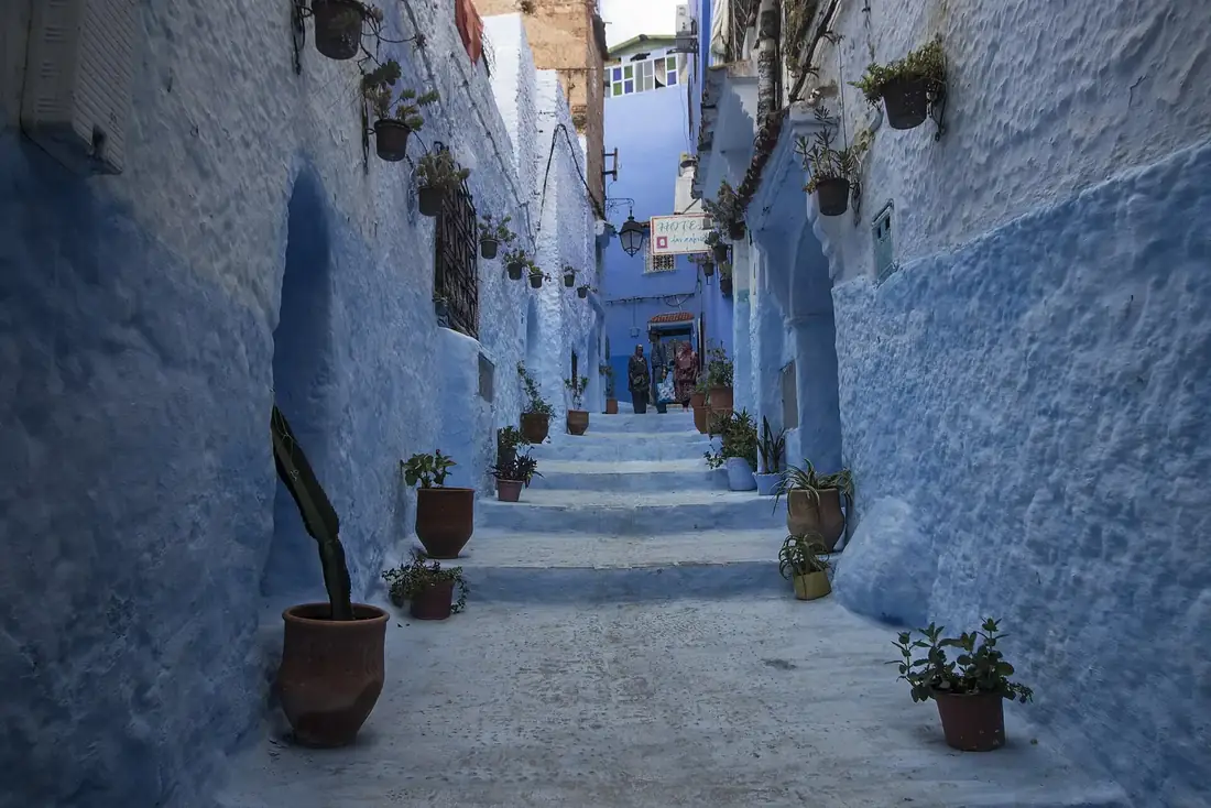 A blue-washed street in Chefchaouen
